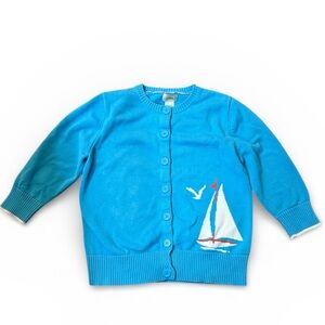 L.L.Bean Sailboat Knit Button Up Cardigan 3/4 Sleeve Cotton Sweater Medium